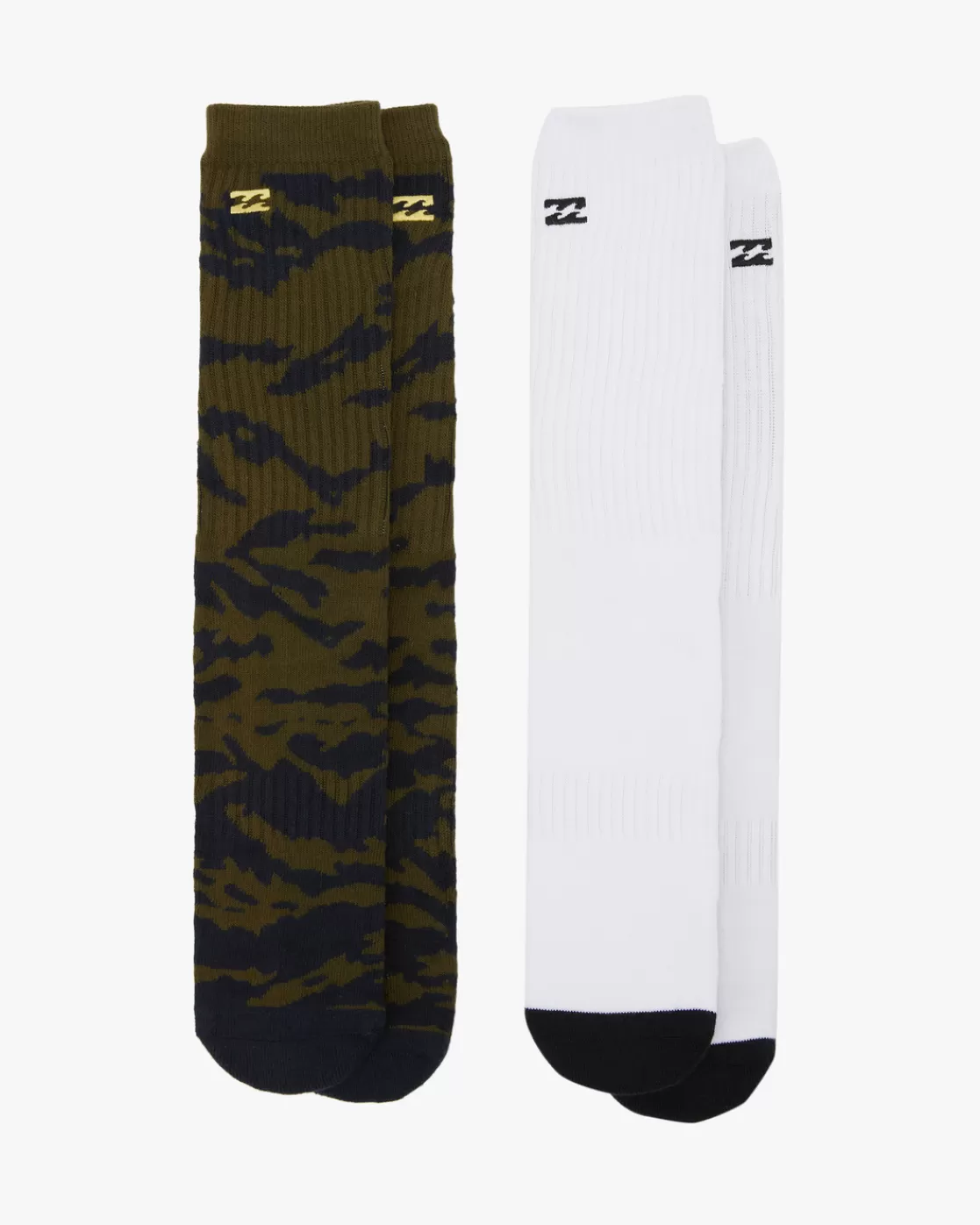 New Billabong 2 Pack Zebra Block Crew Socks OLIVE