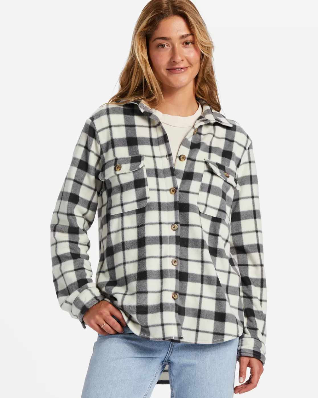 Sale Billabong A/Div Forge Fleece Flannel Shacket WHITE BLACK 2