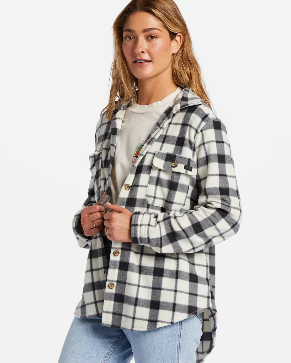 Sale Billabong A/Div Forge Fleece Flannel Shacket WHITE BLACK 2