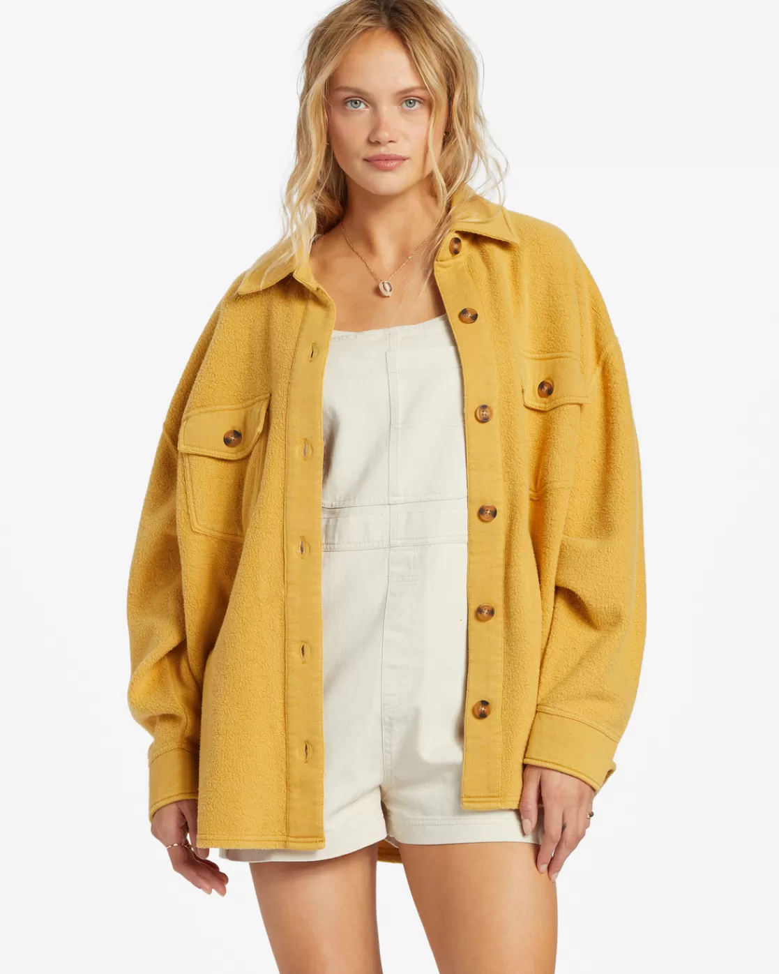 Discount Billabong Anytime Shacket Oversized Button-Through Jacket WILD HONEY