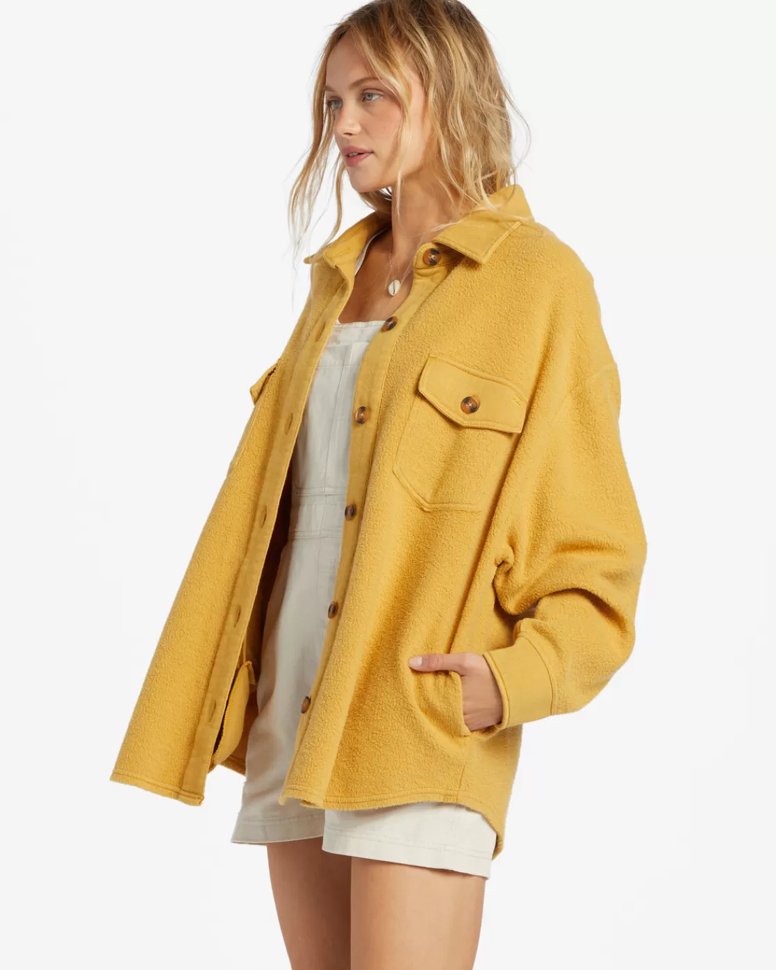 Discount Billabong Anytime Shacket Oversized Button-Through Jacket WILD HONEY