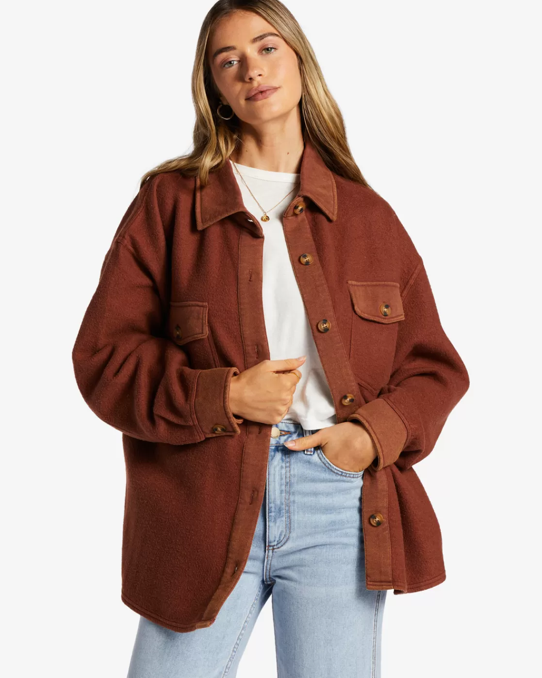 Store Billabong Anytime Shacket Oversized Button-Through Jacket MOCHA