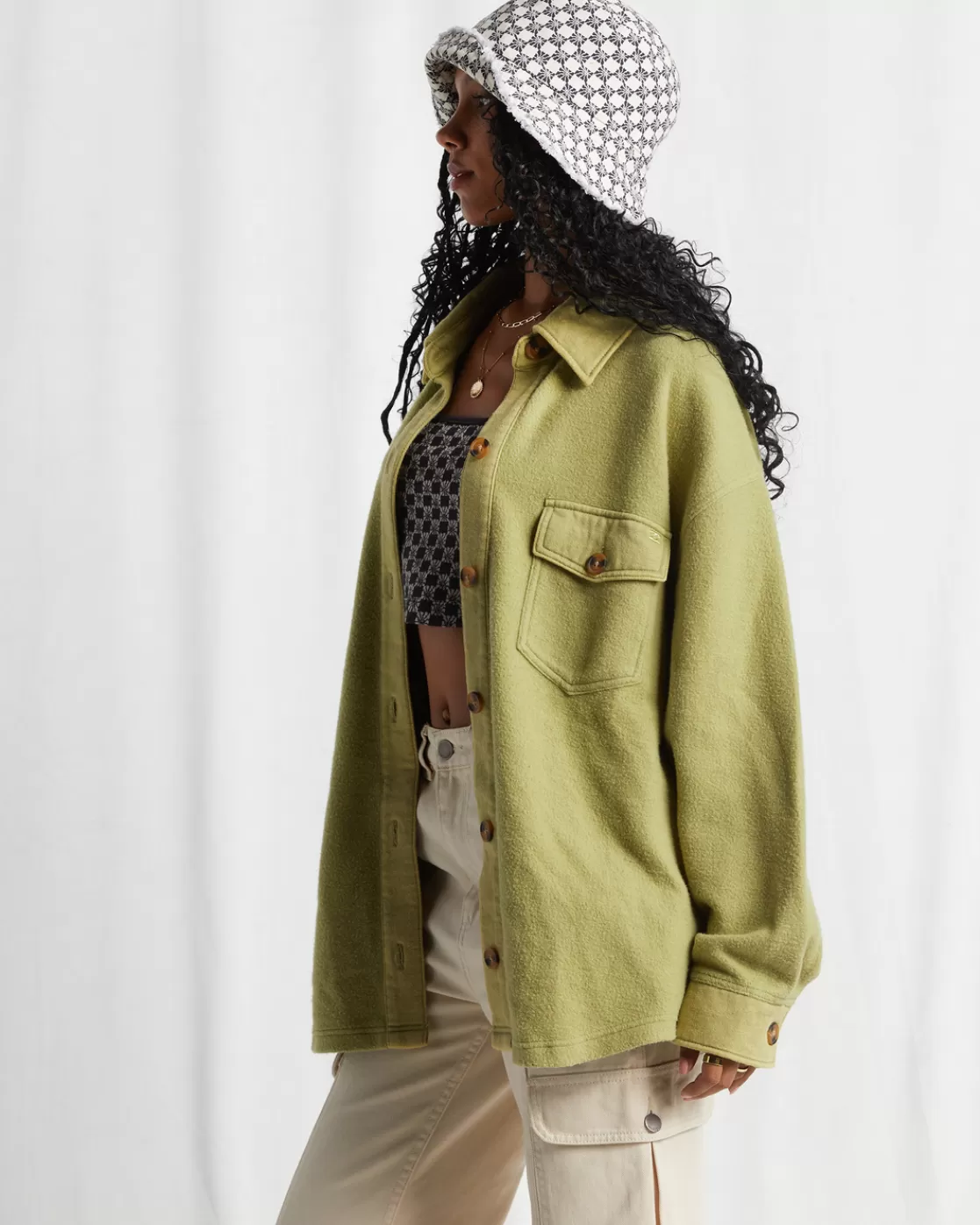 Online Billabong Anytime Shacket Oversized Button-Through Jacket AVOCADO