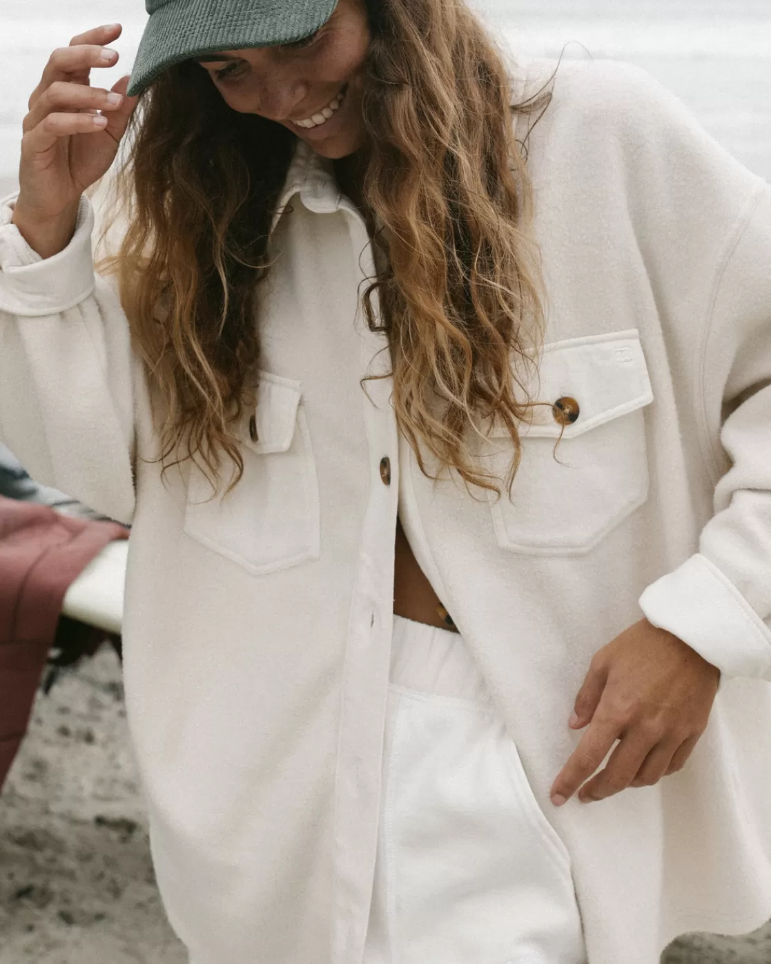 Sale Billabong Anytime Shacket Oversized Button-Through Jacket WHITE CAP