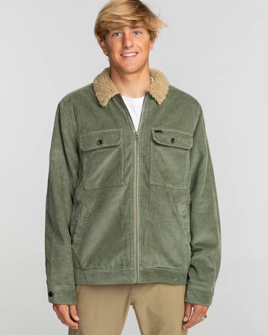 Discount Billabong Barlow Cord Sherpa Lined Jacket SAGE