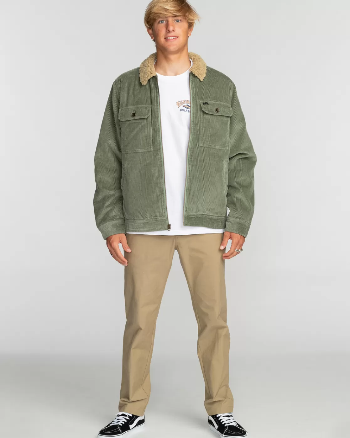 Discount Billabong Barlow Cord Sherpa Lined Jacket SAGE