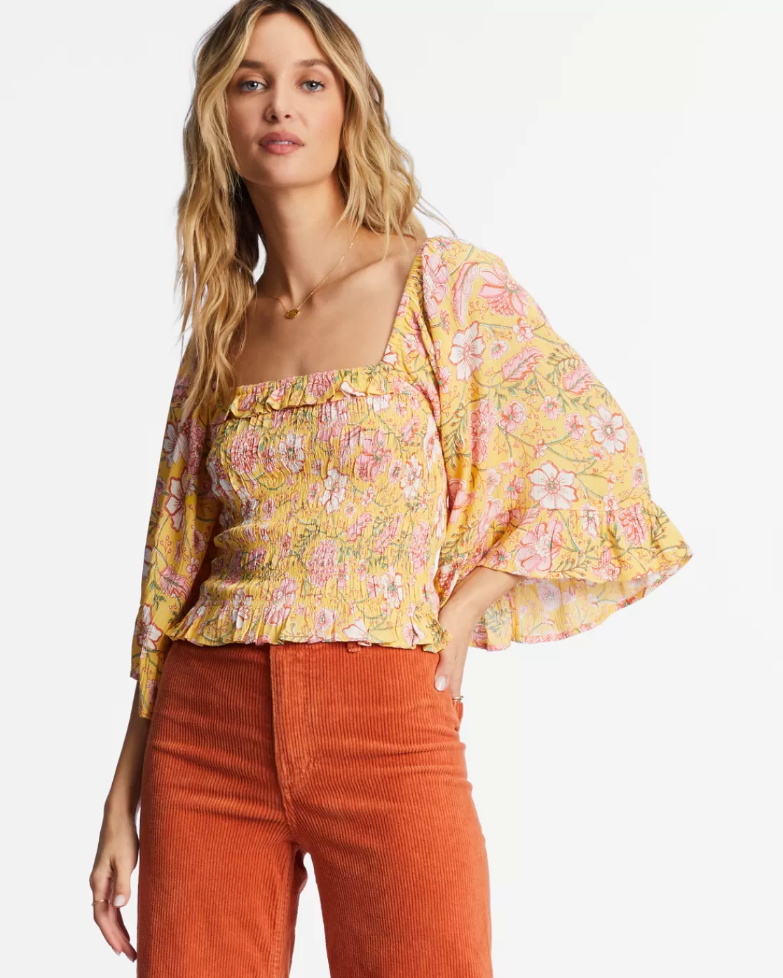 Cheap Billabong Be My Babe Bell Sleeve Top GOLDEN PEACH