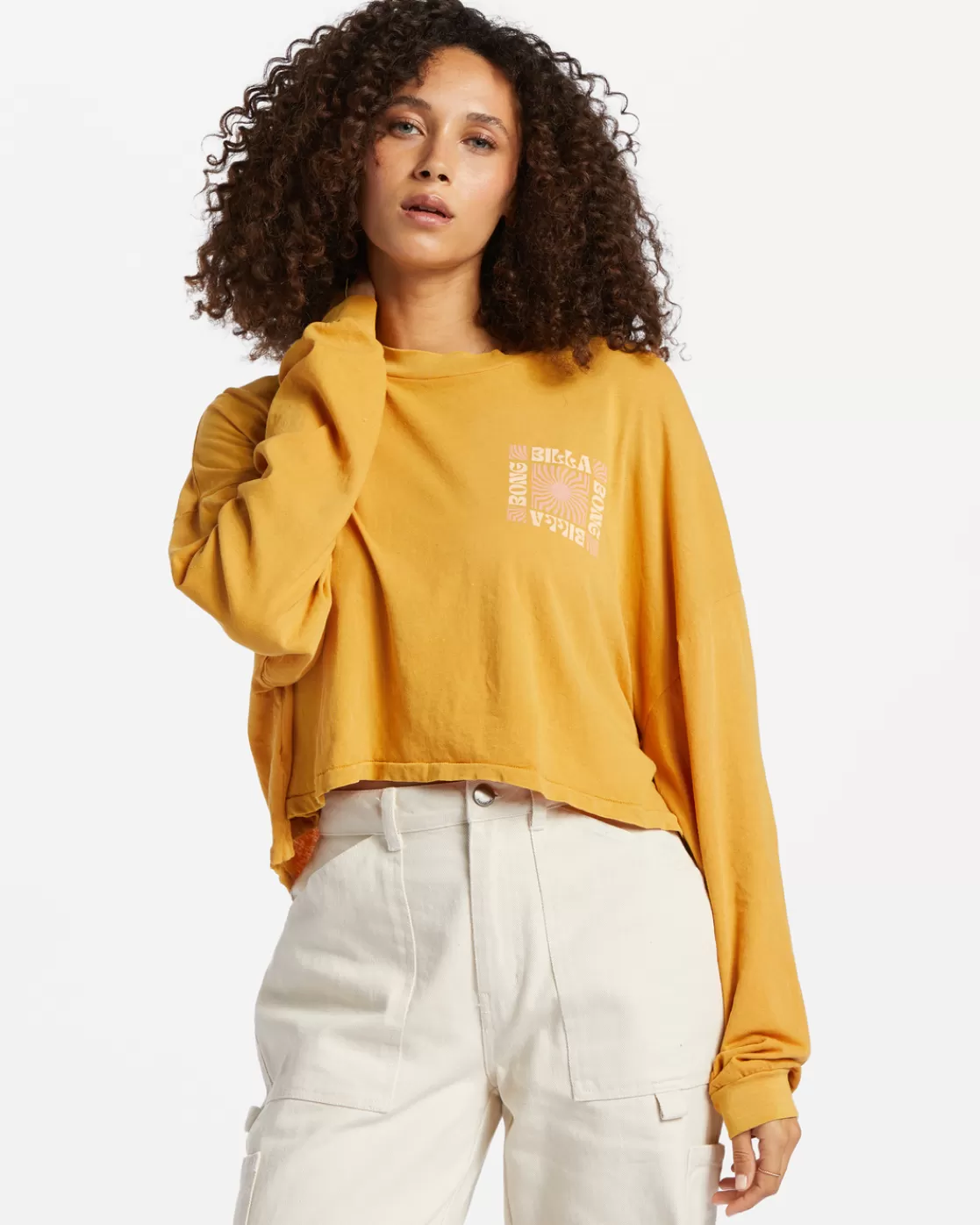 Flash Sale Billabong Beach Boyfriend Long Sleeve Crop Top GOLDEN RAYS