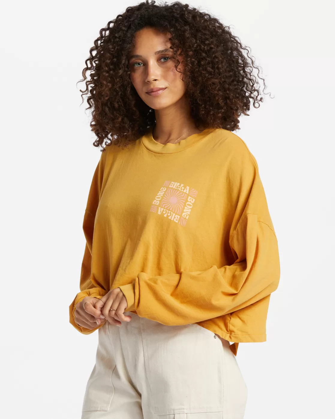 Flash Sale Billabong Beach Boyfriend Long Sleeve Crop Top GOLDEN RAYS