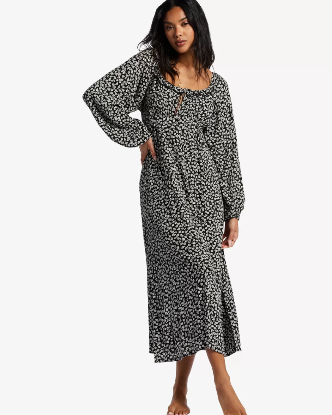 Flash Sale Billabong Better Days Long Sleeve Midi Dress BLACK PEBBLE