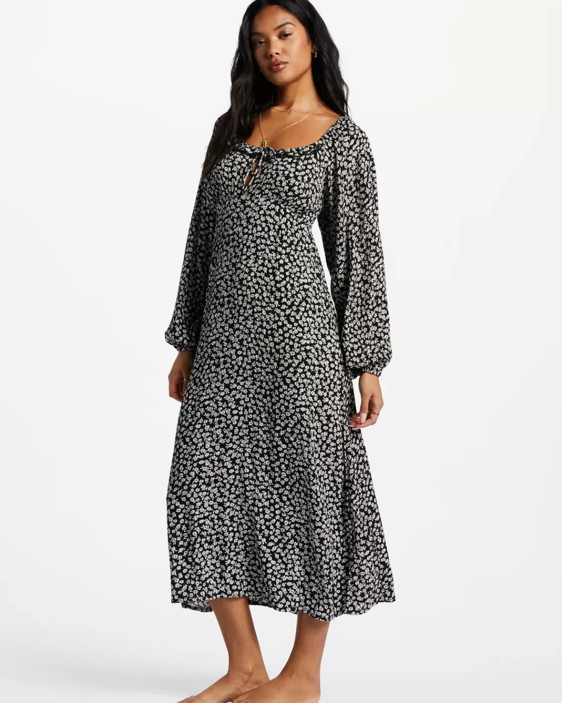 Flash Sale Billabong Better Days Long Sleeve Midi Dress BLACK PEBBLE