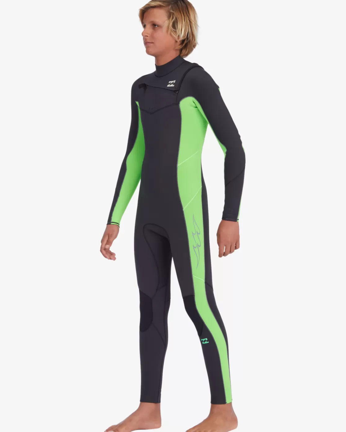 Discount Billabong Boy's 4/3 Absolute Chest Zip Full Wetsuit NEON GREEN