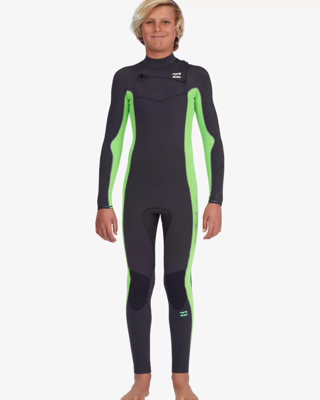 Discount Billabong Boy's 4/3 Absolute Chest Zip Full Wetsuit NEON GREEN