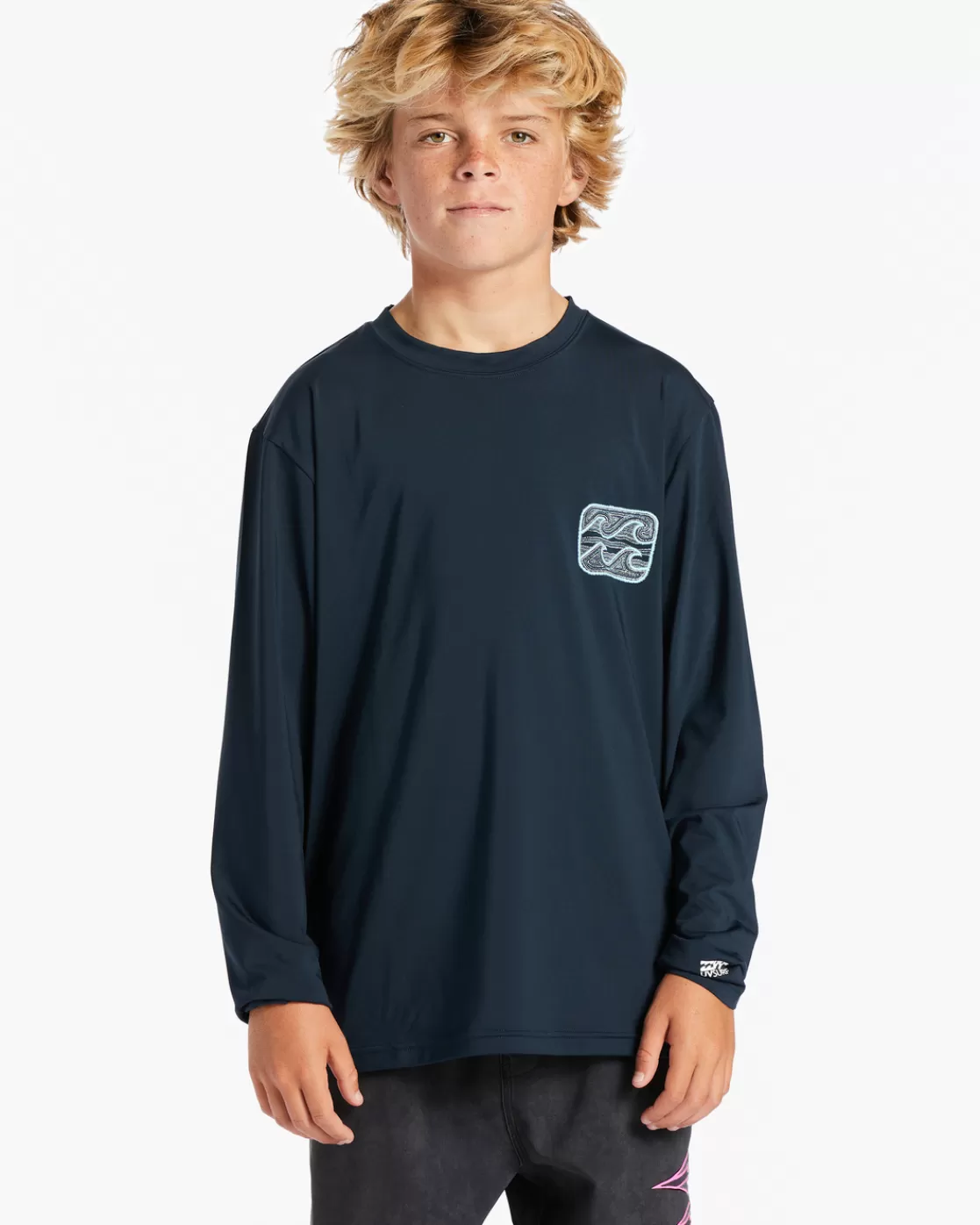 Cheap Billabong Boy's Crayon Wave Long Sleeve UPF 50 Surf T-Shirt NAVY