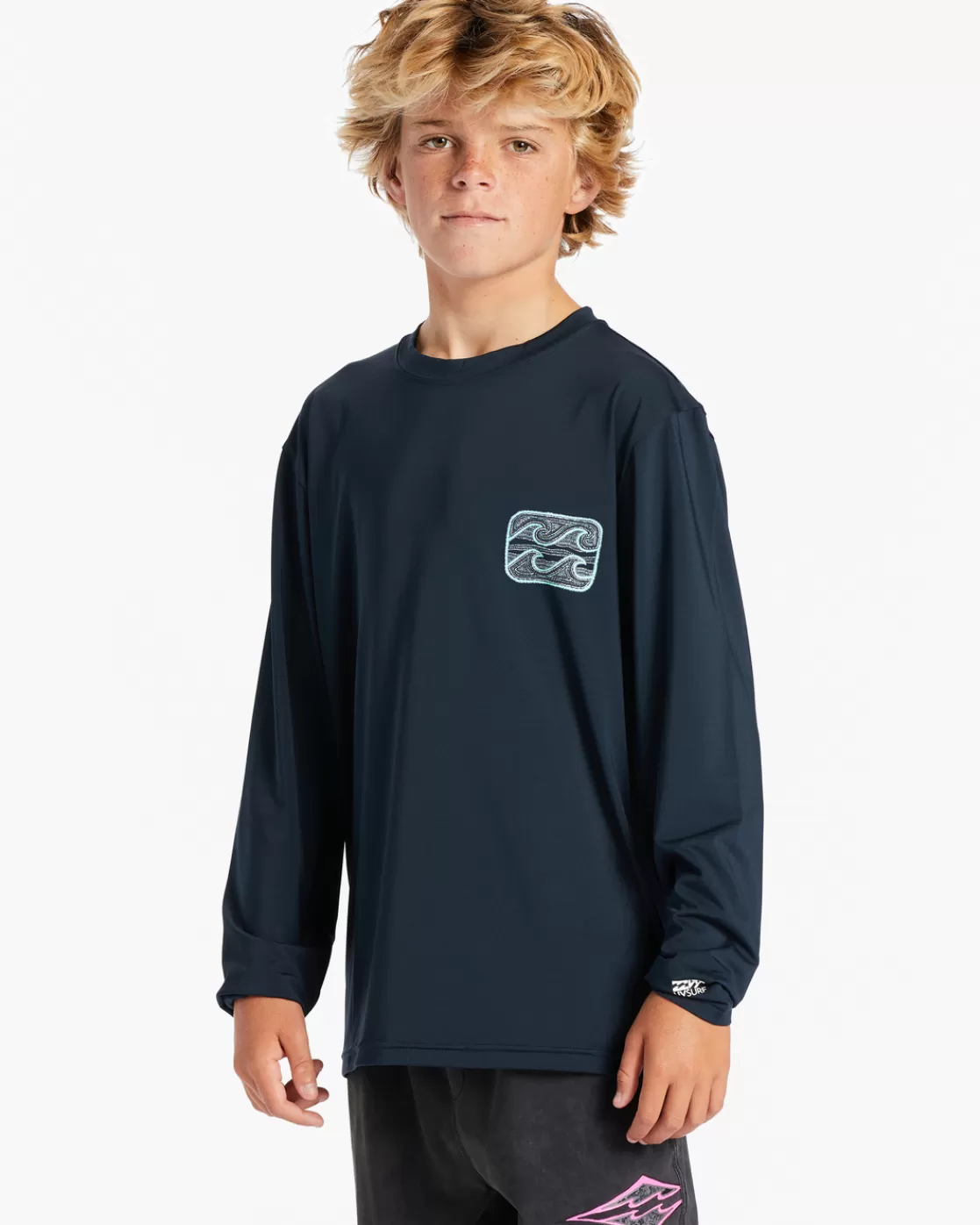 Cheap Billabong Boy's Crayon Wave Long Sleeve UPF 50 Surf T-Shirt NAVY