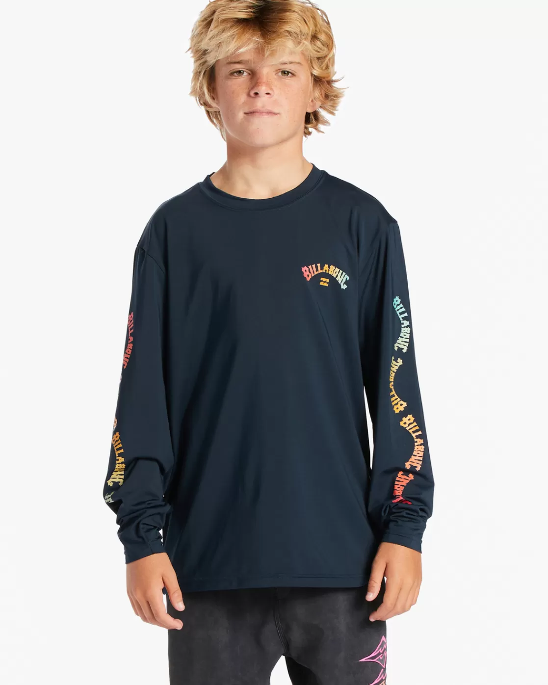 Shop Billabong Boy's Snaking Arches Long Sleeve UPF 50 Surf T-Shirt NAVY