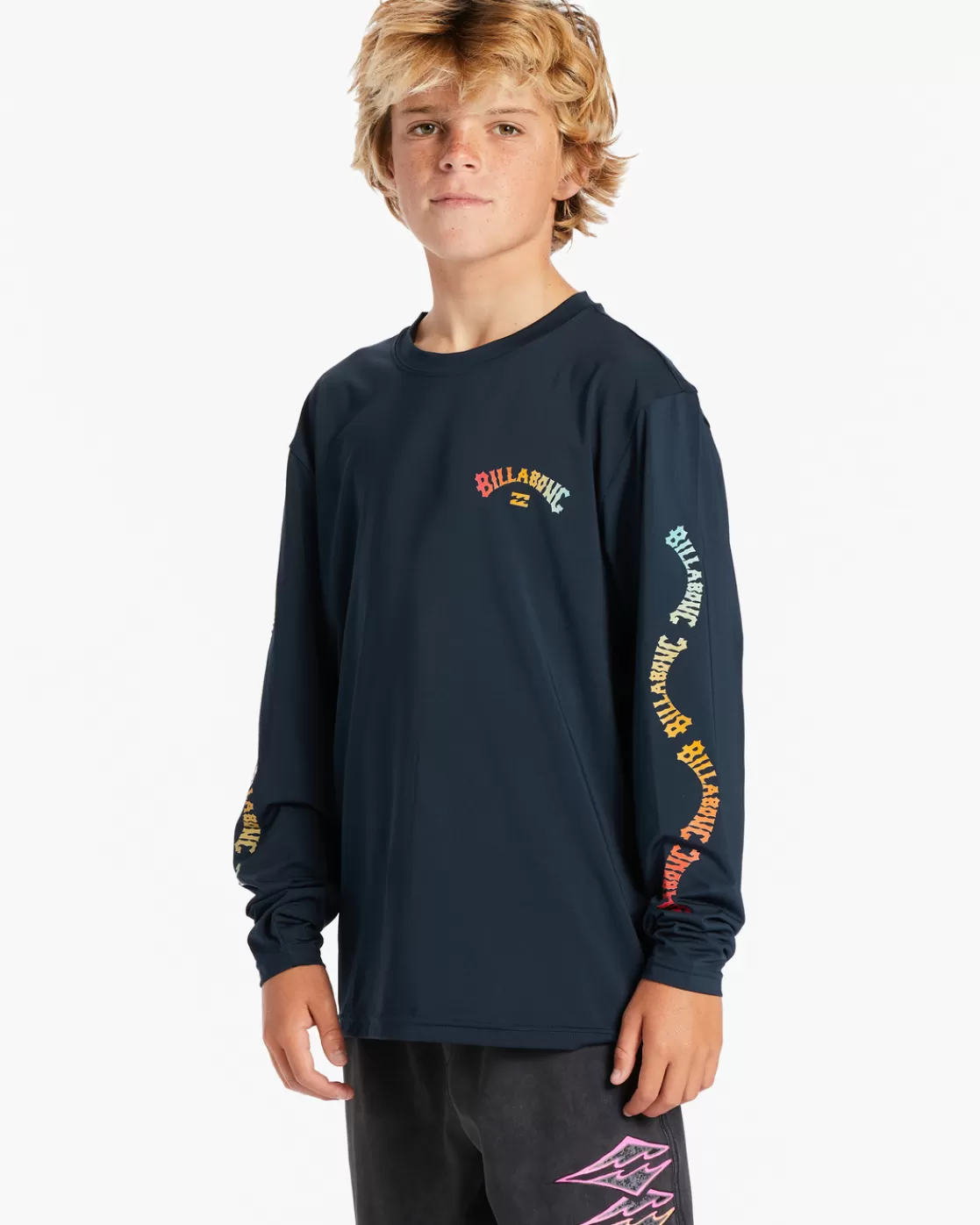 Shop Billabong Boy's Snaking Arches Long Sleeve UPF 50 Surf T-Shirt NAVY