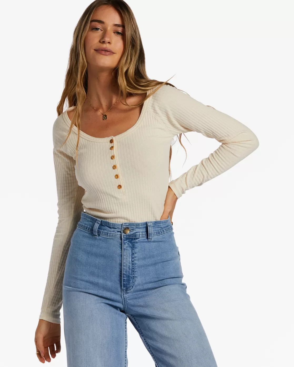 Cheap Billabong Call Me Rib Knit Top ANTIQUE WHITE