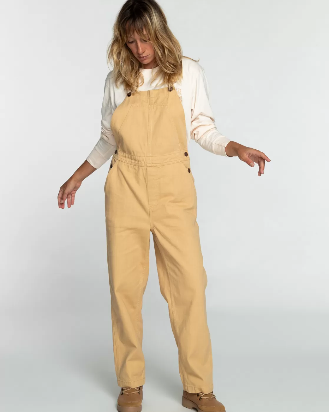 Discount Billabong Casual Morning Wide Leg Overalls LATTE