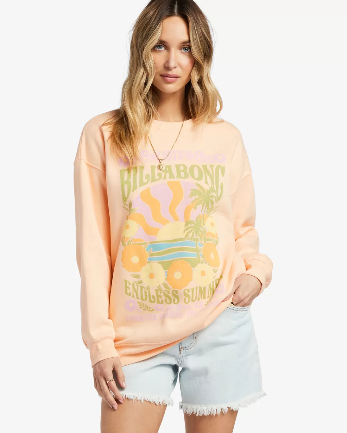 New Billabong Chase The Sun Sweatshirt TART PEACH