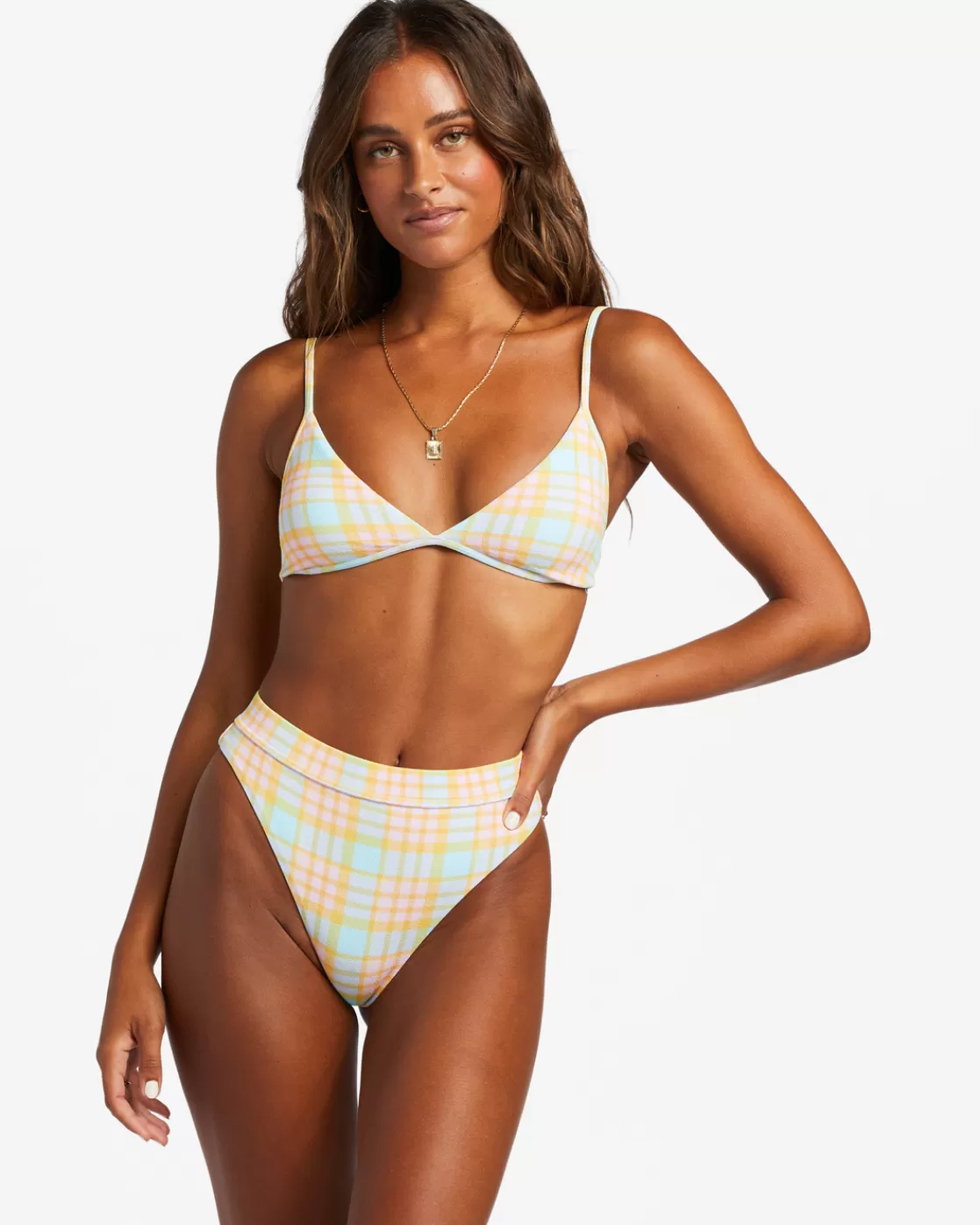 Hot Billabong Check Please Charlie Triangle Bikini Top MULTI