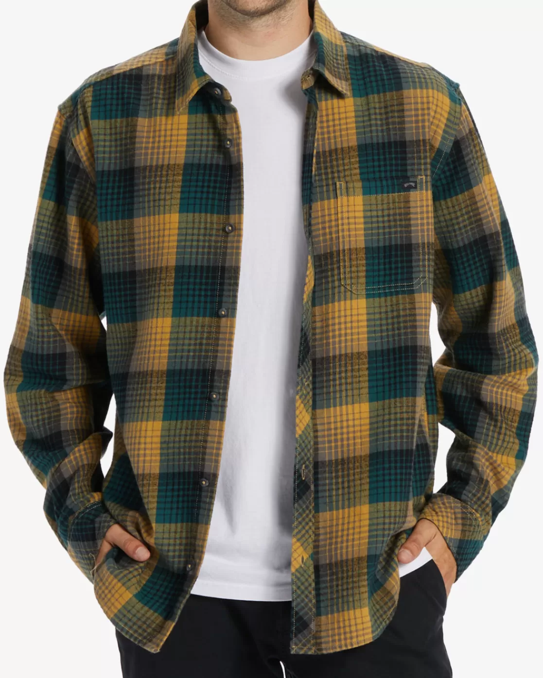 Sale Billabong Coastline Flannel Long Sleeve Shirt GOLD