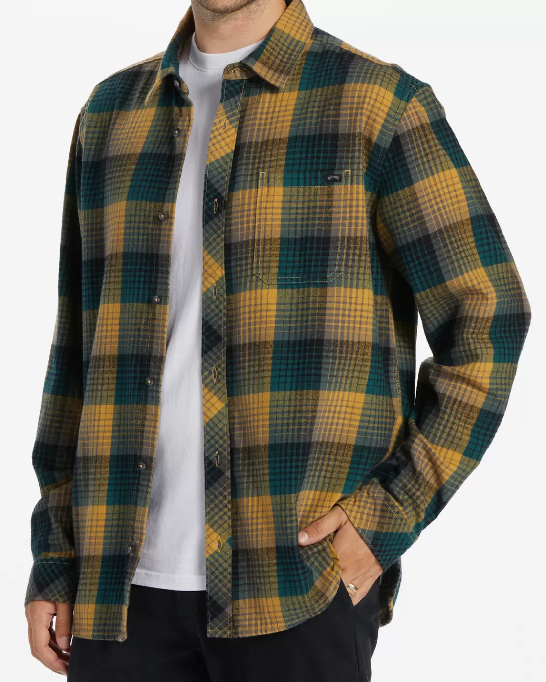 Sale Billabong Coastline Flannel Long Sleeve Shirt GOLD