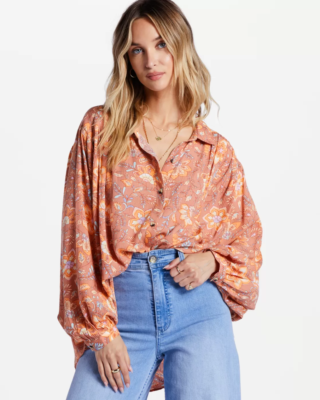 Cheap Billabong Day After Day Oversized Button-Down Shirt ROSE DAWN