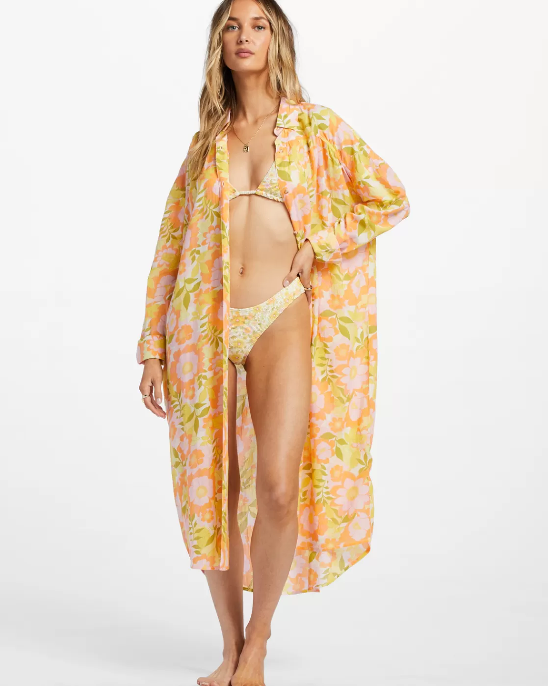 Shop Billabong Daylight Dreamin Midi Shirt Swim Cover-Up ORANGE PEEL