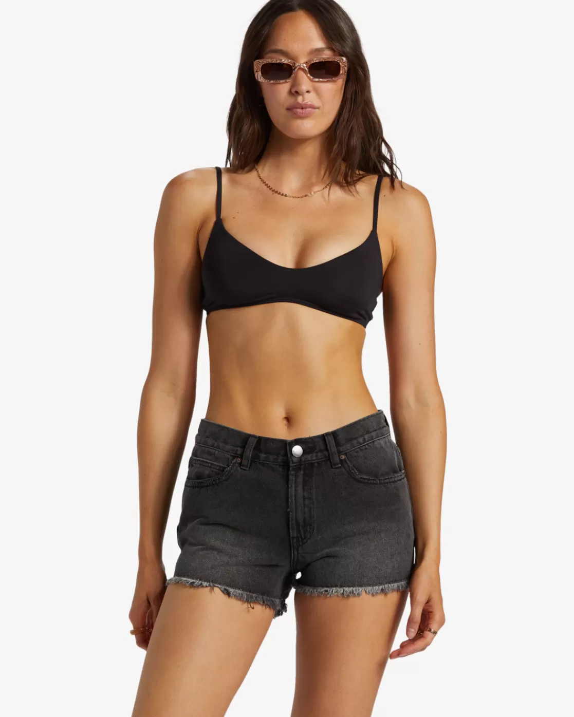 Store Billabong Drift Away Frayed Denim Shorts BLACK RINSE