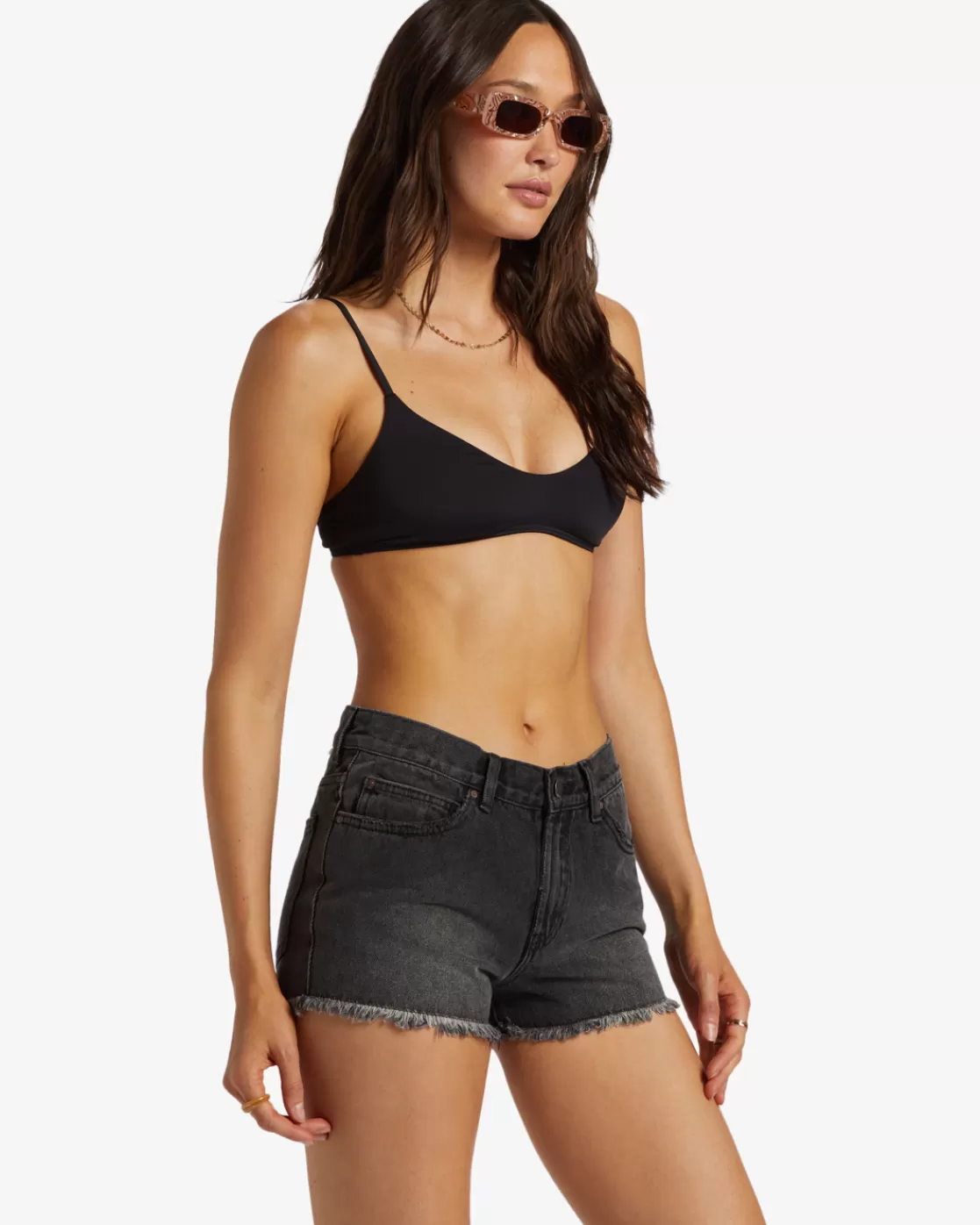 Store Billabong Drift Away Frayed Denim Shorts BLACK RINSE