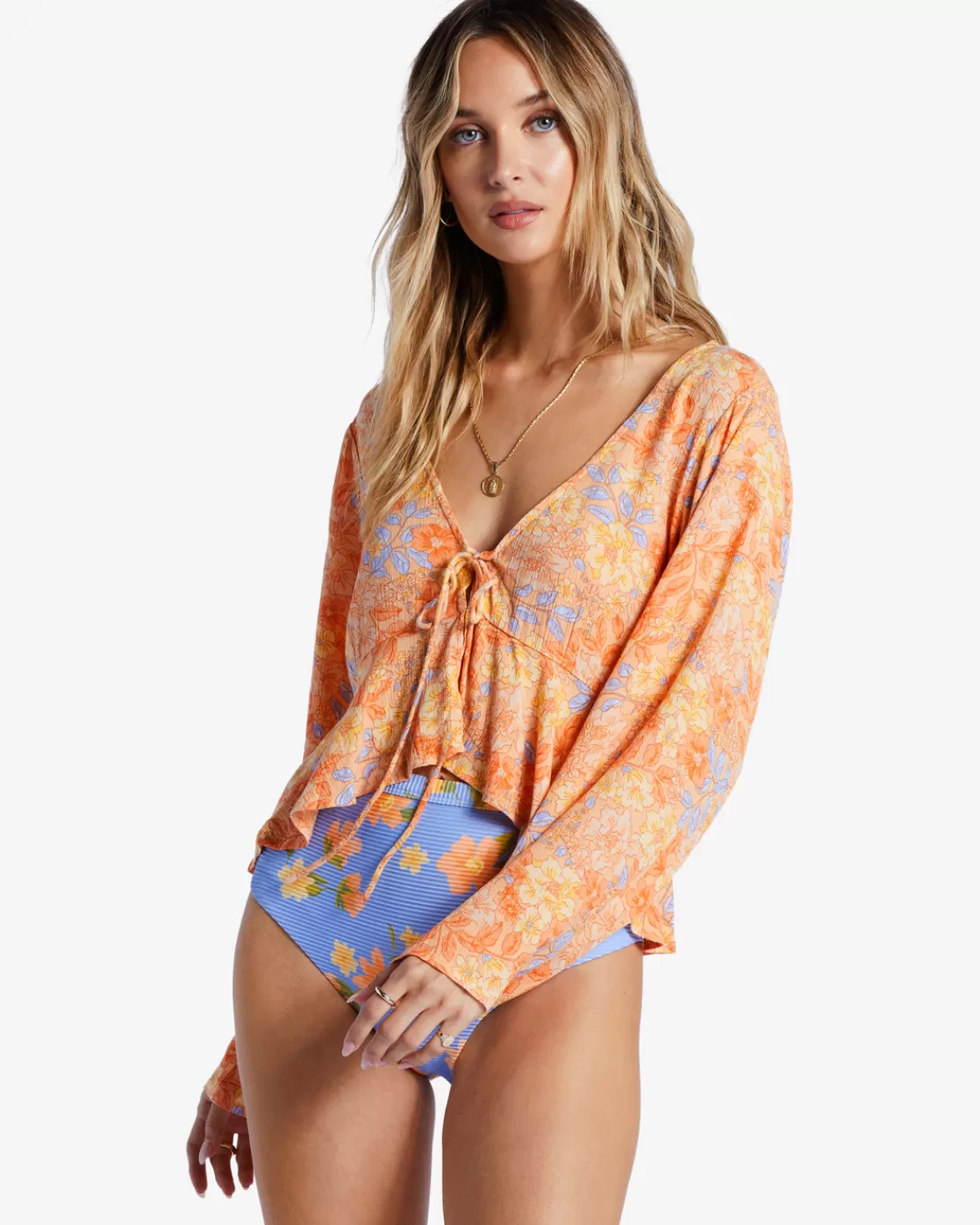 Sale Billabong Forever Floral Long Sleeve Shirt LIGHT MELON