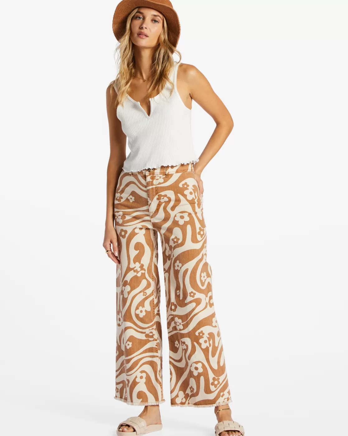 Shop Billabong Free Fall Print Wide Leg Pants CIDER