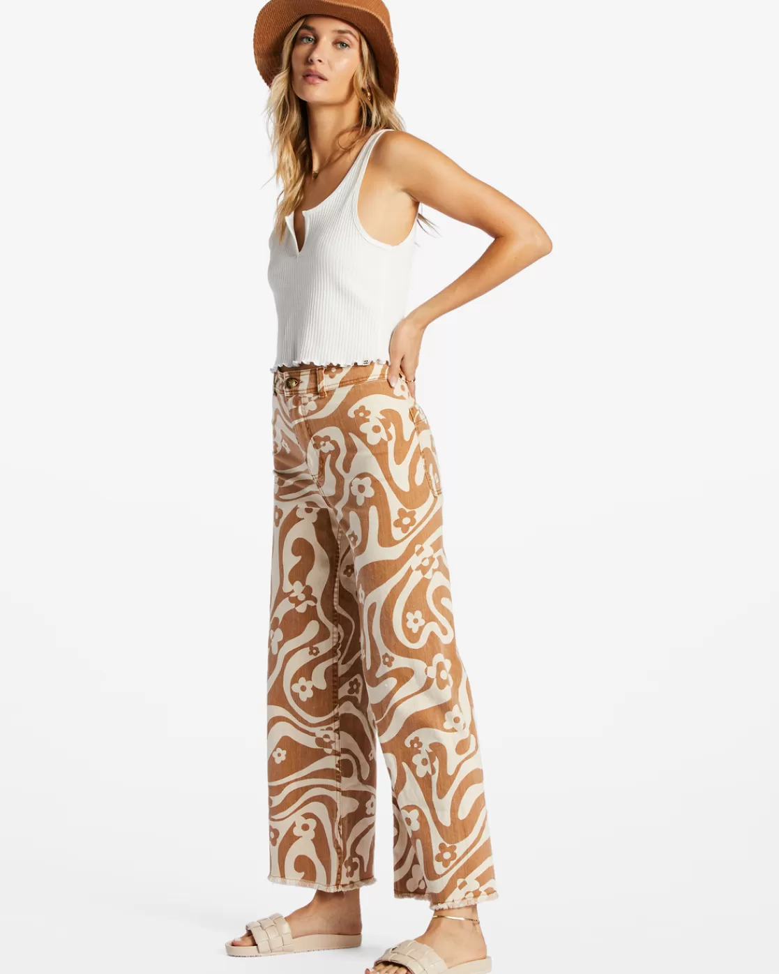 Shop Billabong Free Fall Print Wide Leg Pants CIDER