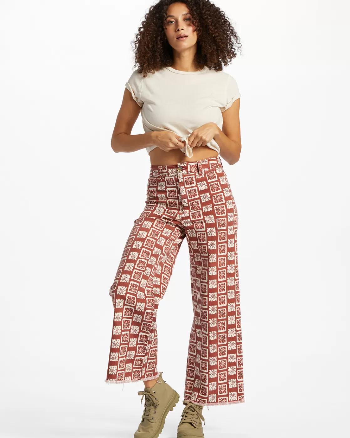 Discount Billabong Free Fall Print Wide Leg Pants DEEP SIENNA