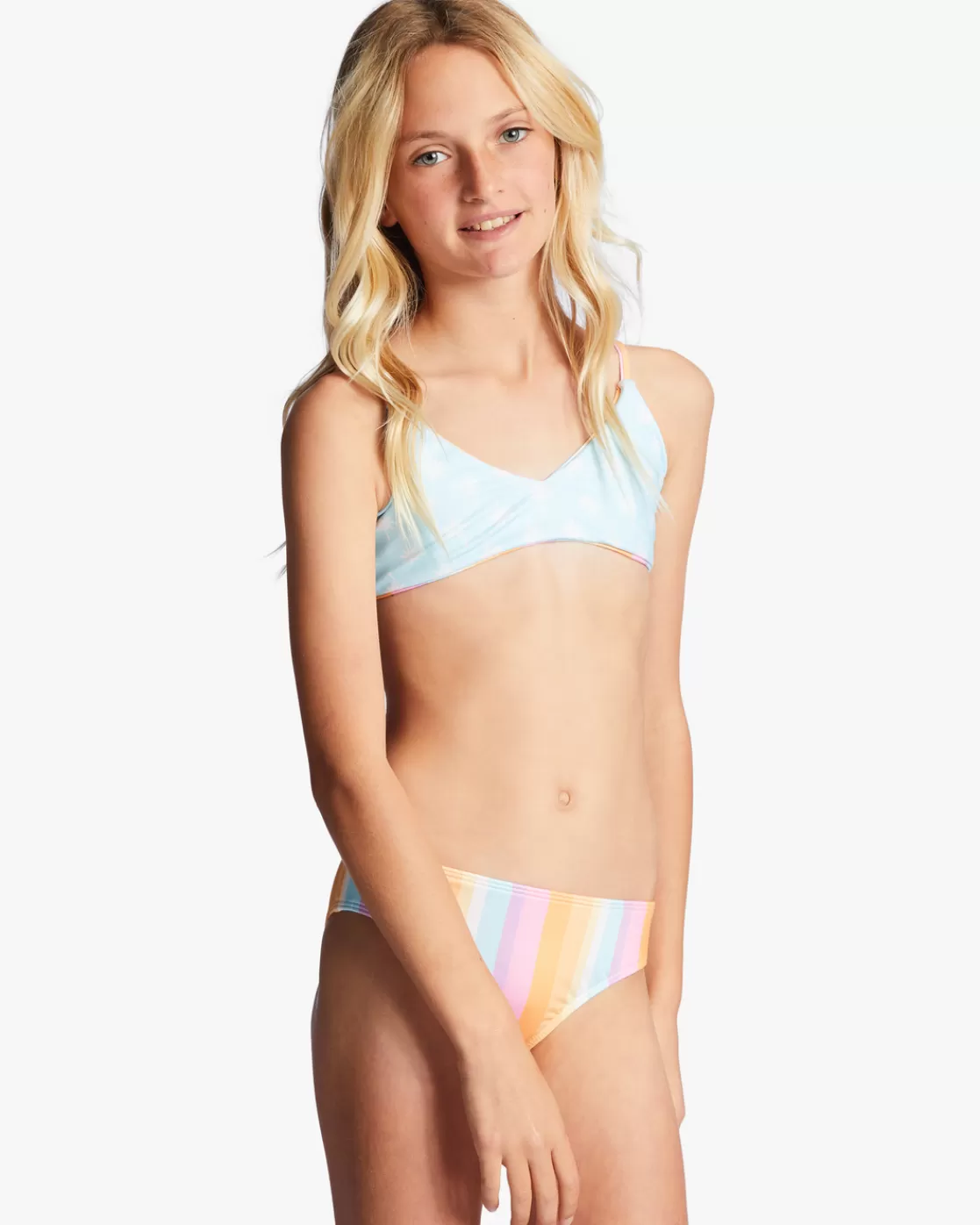 Best Sale Billabong Girl's 4-16 On The Bright Side Reversible Trilette Two-Piece Bikini Set MULTI