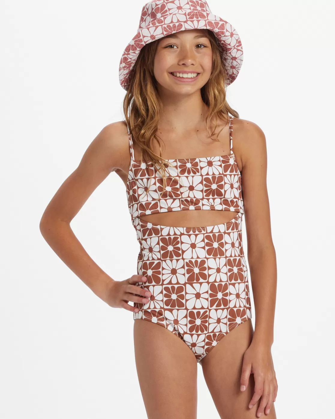 Clearance Billabong Girl's A Flower For You One-Piece Swimsuit GOLDEN BROWN