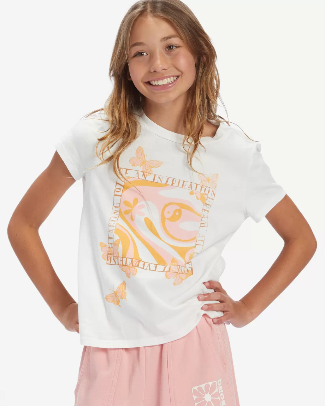 New Billabong Girl's Be A Butterfly T-Shirt SALT CRYSTAL