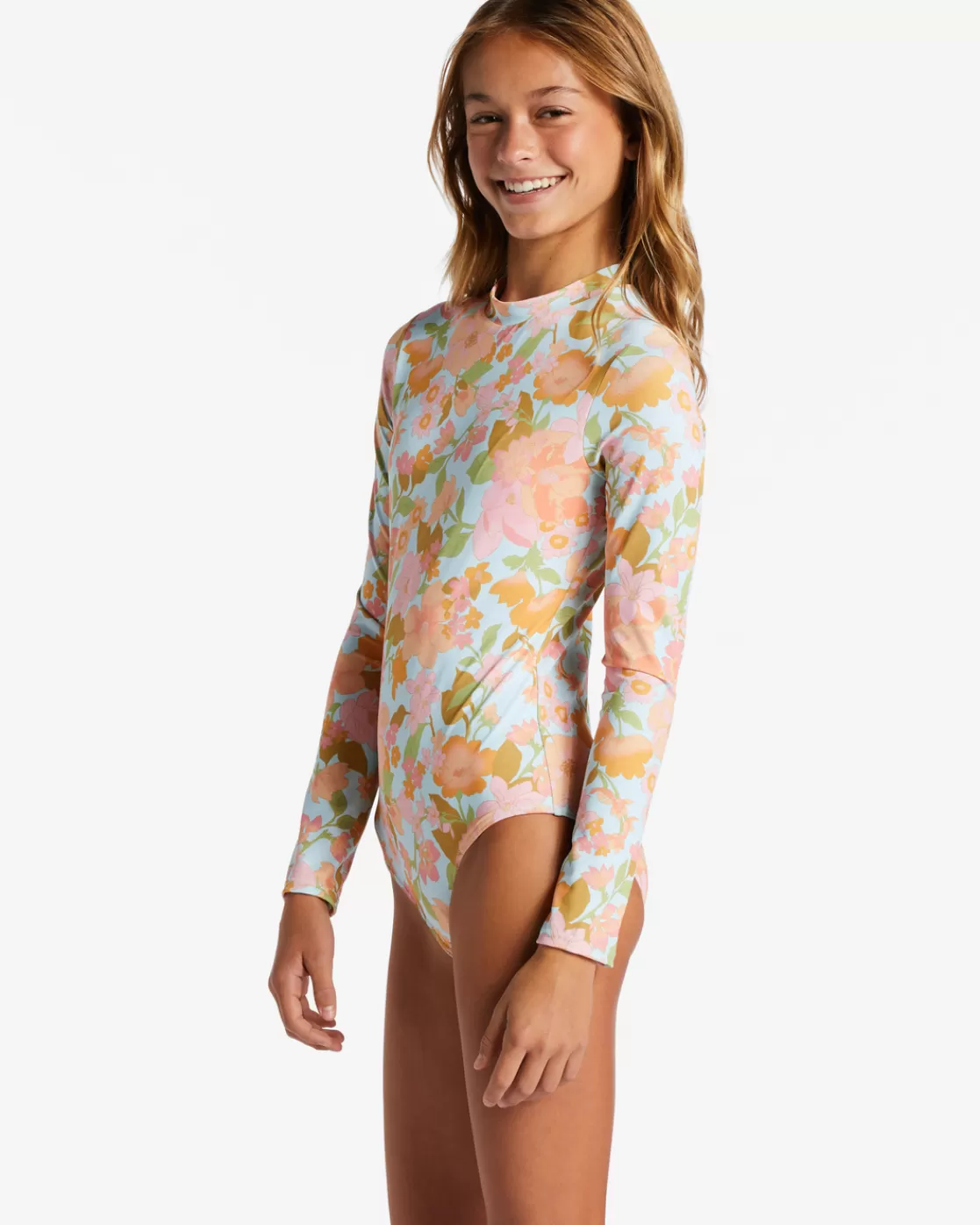 Best Billabong Girl's Blown Away Long Sleeve One-Piece Rashguard MULTI