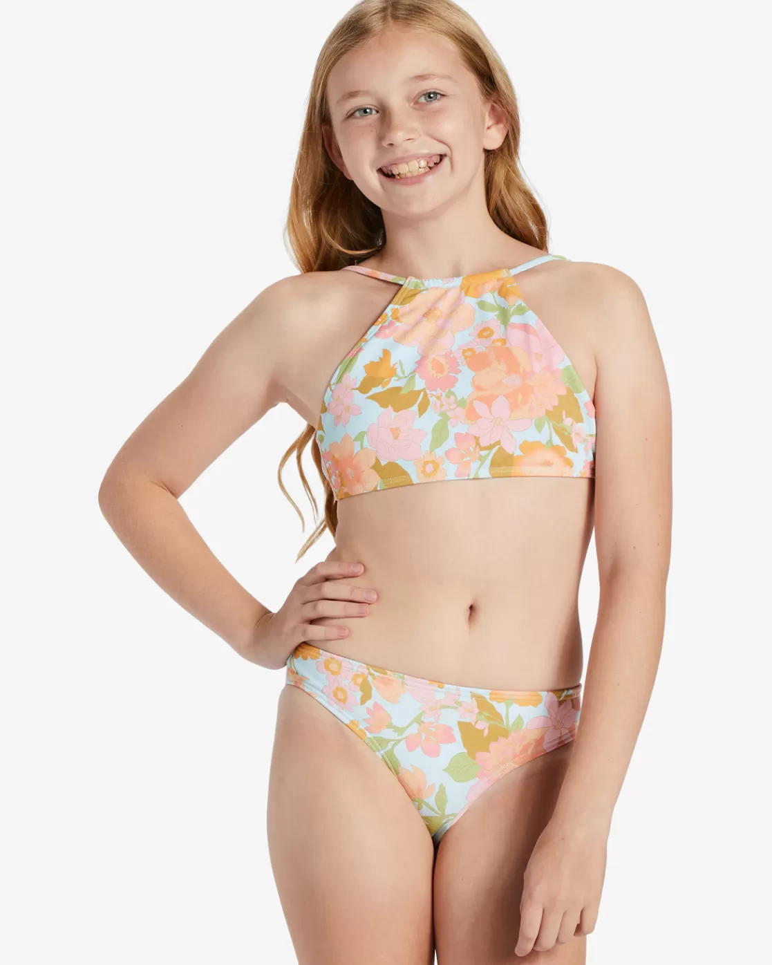 Discount Billabong Girl's Blown Away Two Piece High Neck Bikini Set MULTI