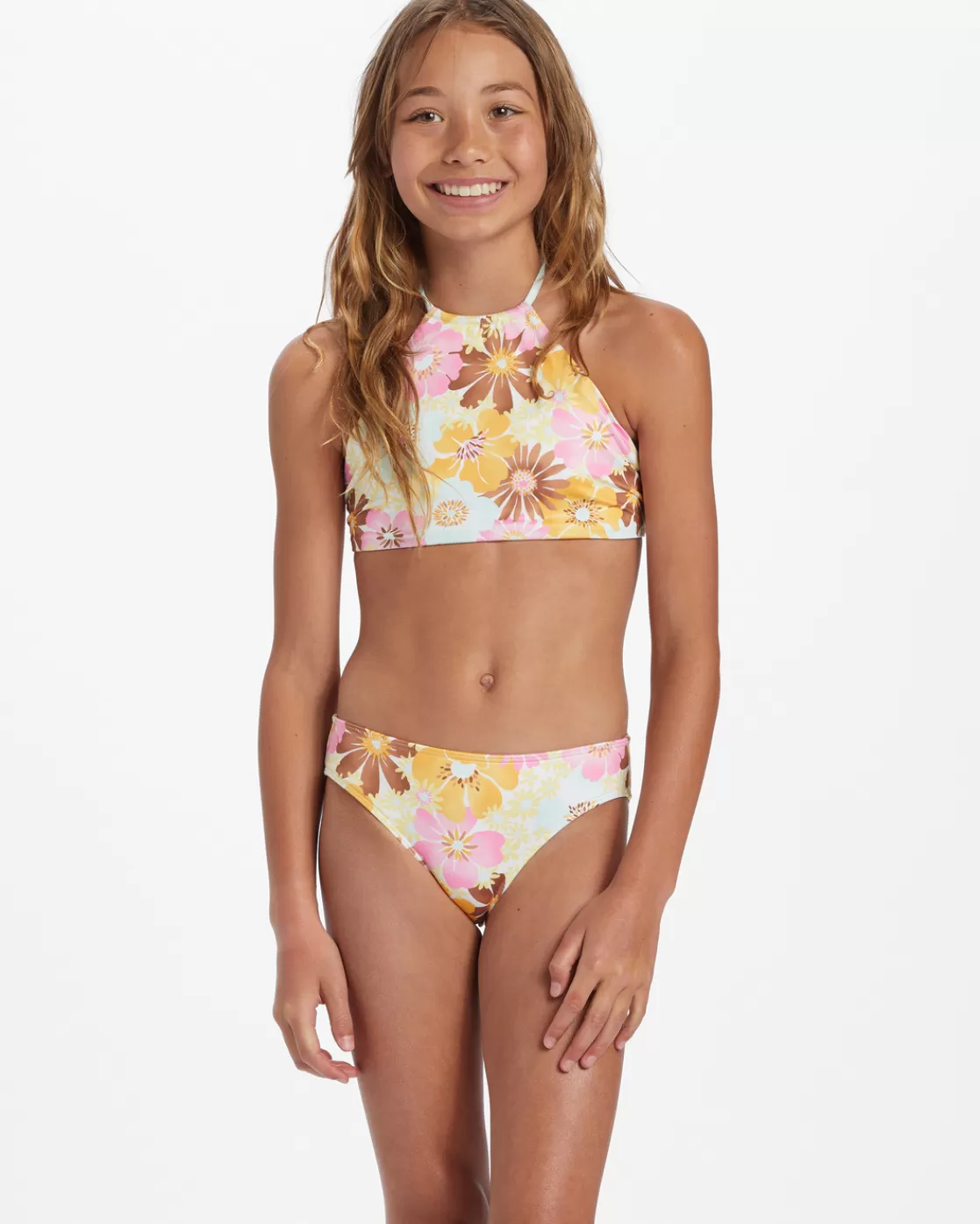 Store Billabong Girl's Flower Power Rev High Neck Set Bikini Set MULTI