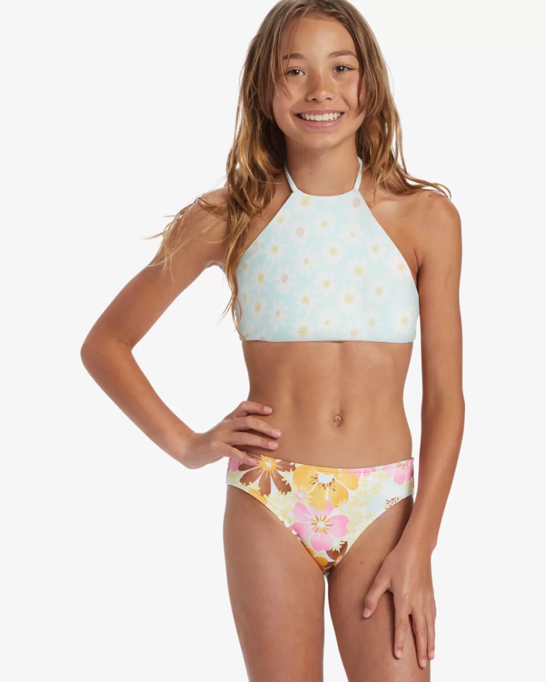 Store Billabong Girl's Flower Power Rev High Neck Set Bikini Set MULTI