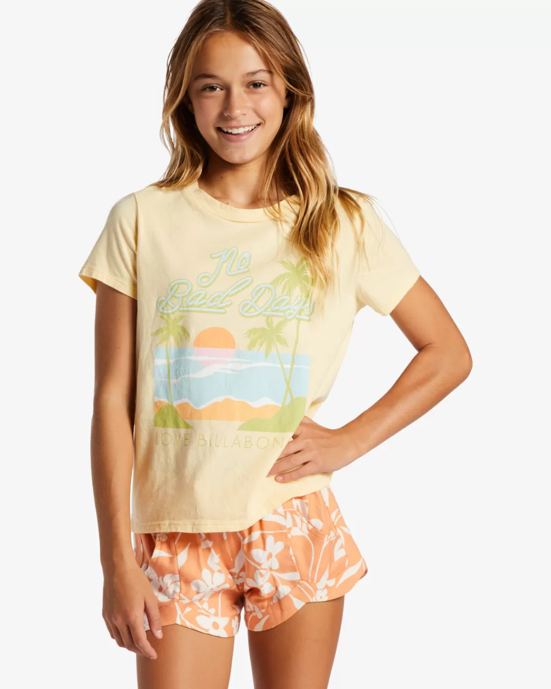 New Billabong Girl's Have A Nice Day T-Shirt BUTTERMILK