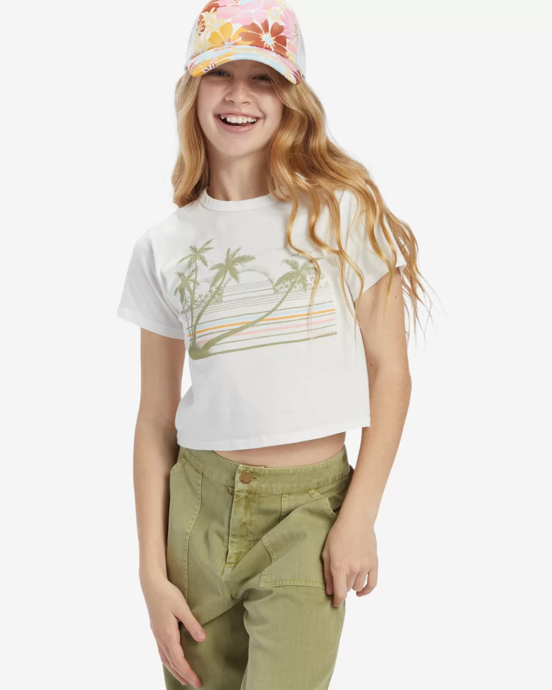 New Billabong Girl's Horizon Stripe T-Shirt SALT CRYSTAL