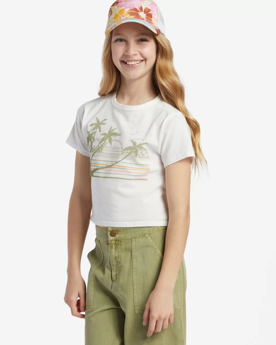 New Billabong Girl's Horizon Stripe T-Shirt SALT CRYSTAL