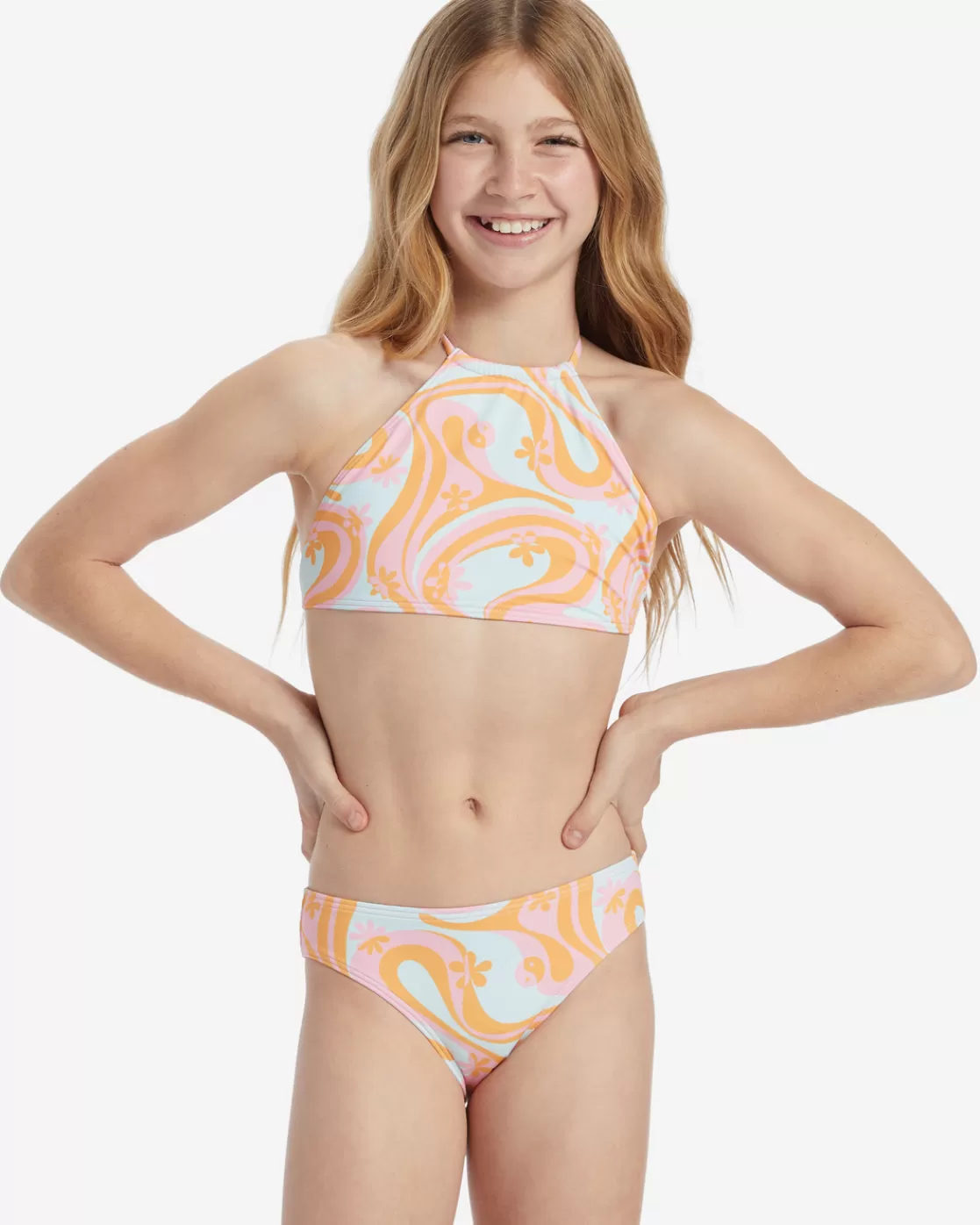 Discount Billabong Girl's In The Groove High Neck Set Bikini Set MULTI