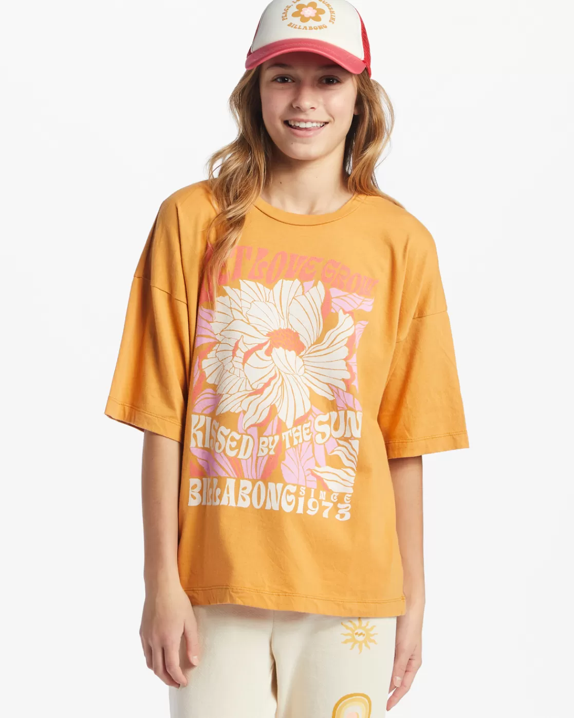 New Billabong Girl's Let Love Grow T-Shirt GOLDEN RAYS