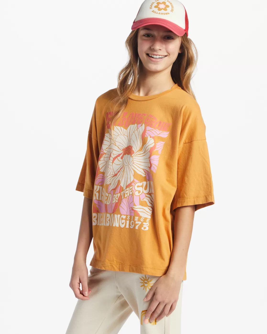 New Billabong Girl's Let Love Grow T-Shirt GOLDEN RAYS