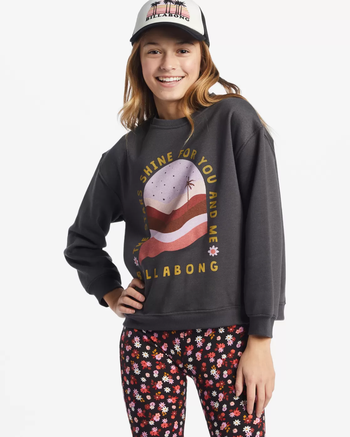 Fashion Billabong Girl's Night Sky Sweatshirt OFF BLACK