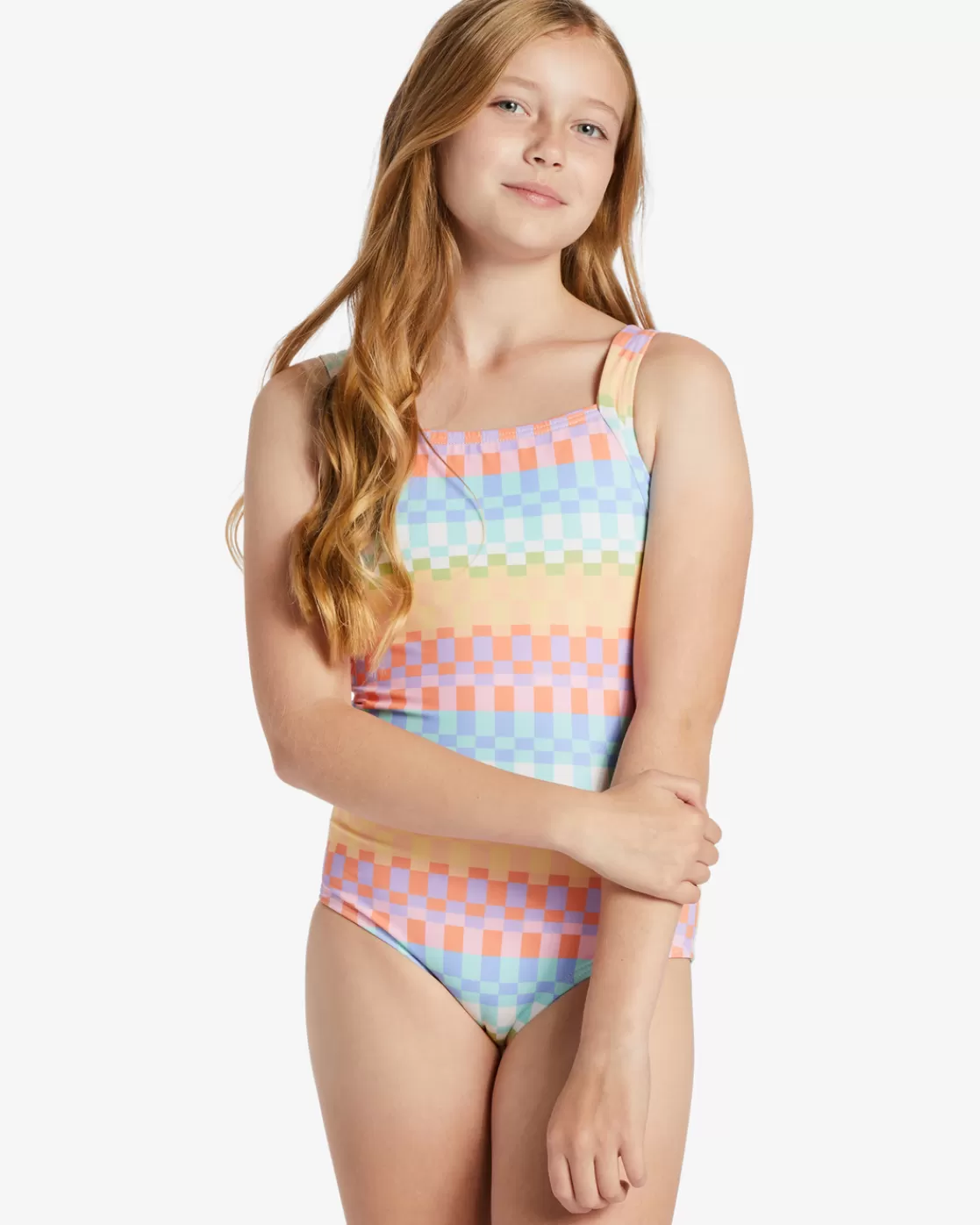 Discount Billabong Girl's Paradise Check One-Piece Swimsuit MULTI